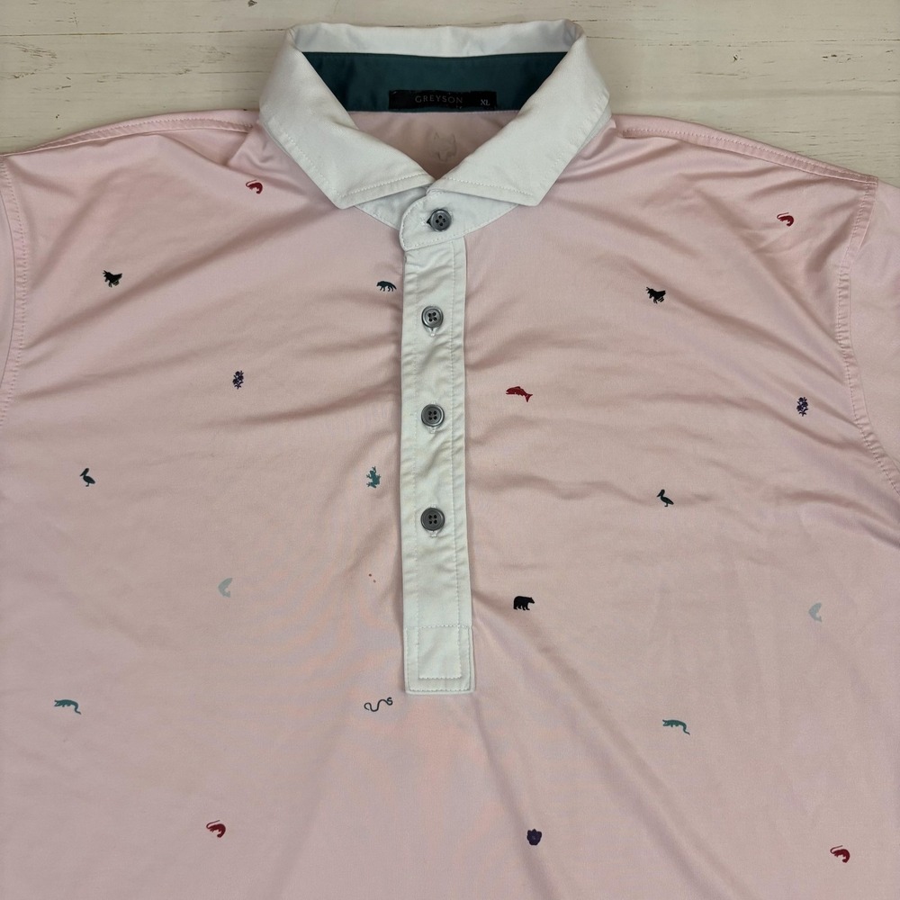 Greyson Golf Polo Shirt Mens XL Pink Animal Print Stretch Short Sleeve Peru